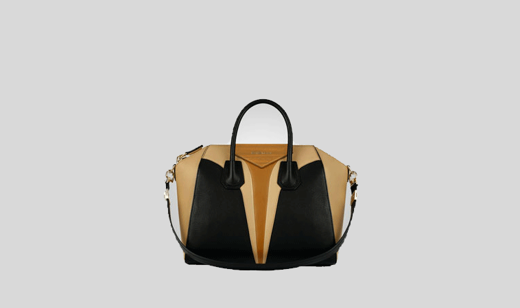 Medium-antigona-bag-with-multicolor-grained-leather-cuts-and-lacquered-wood-triangle-1