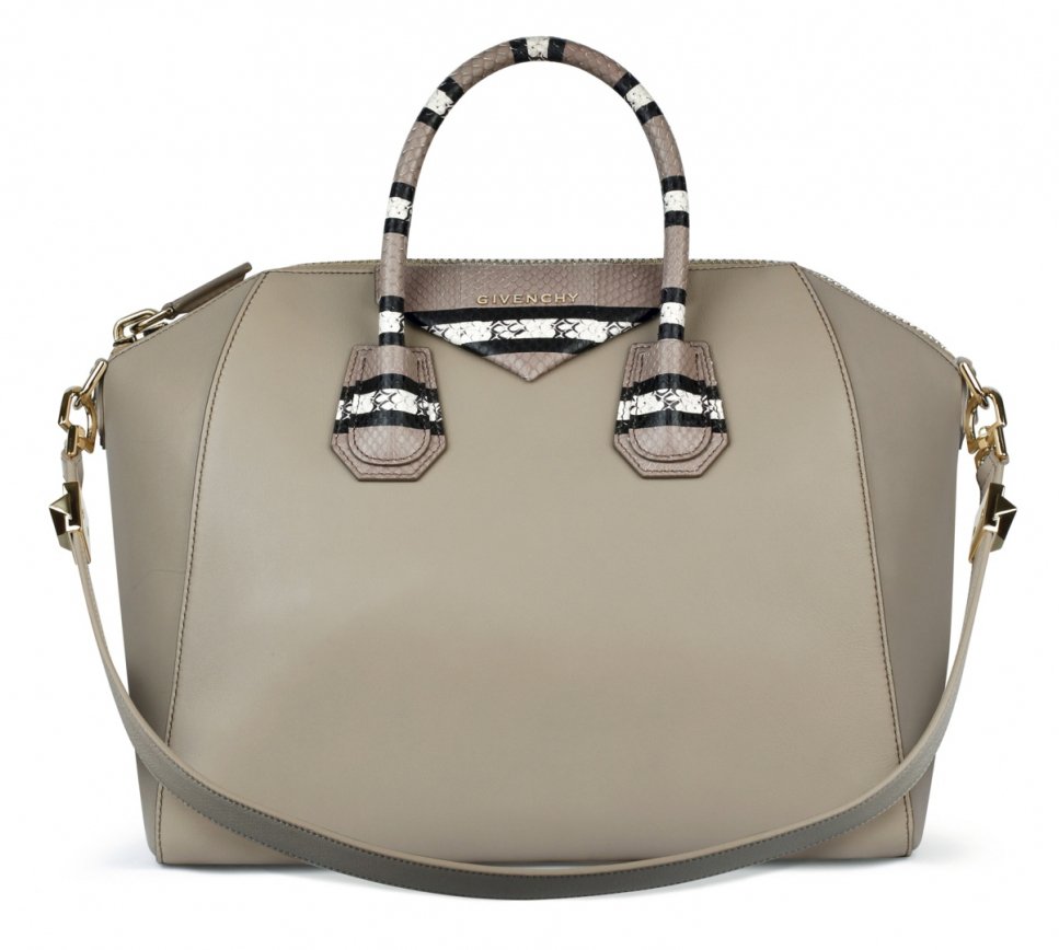 Medium Antigona bag in taupe smooth leather with details in striped ayers
