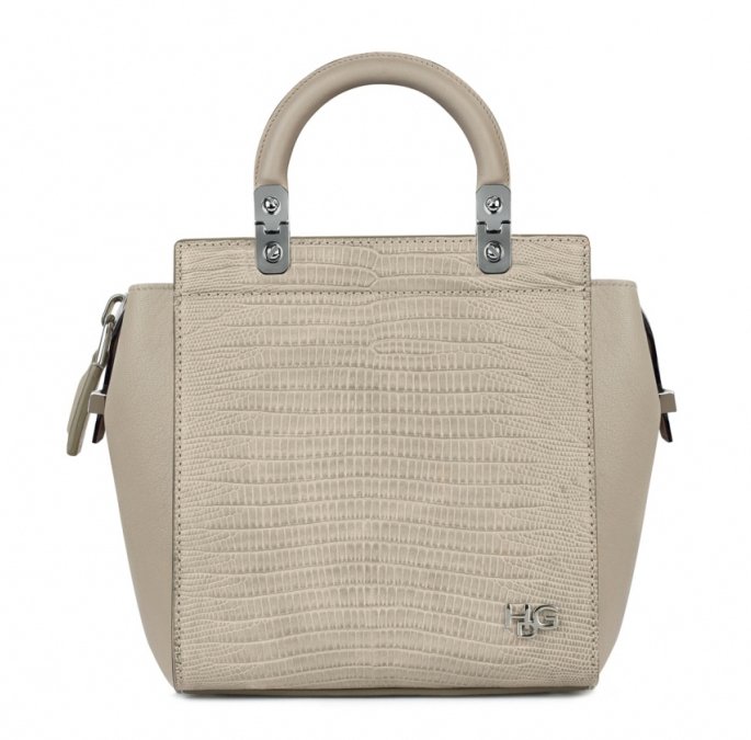 Mini 'HDG' bag in beige smooth tejus-style leather