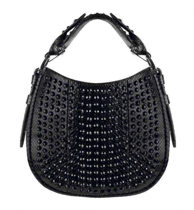 Mini Obsedia bag in black ayers covered with Swarovski crystals