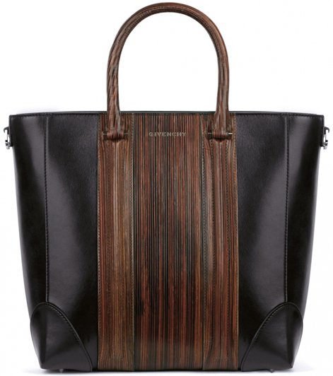 Small-LUCREZIA-shopping-bag-in-brown-wood-style-leather-and-black-smooth-leather-1