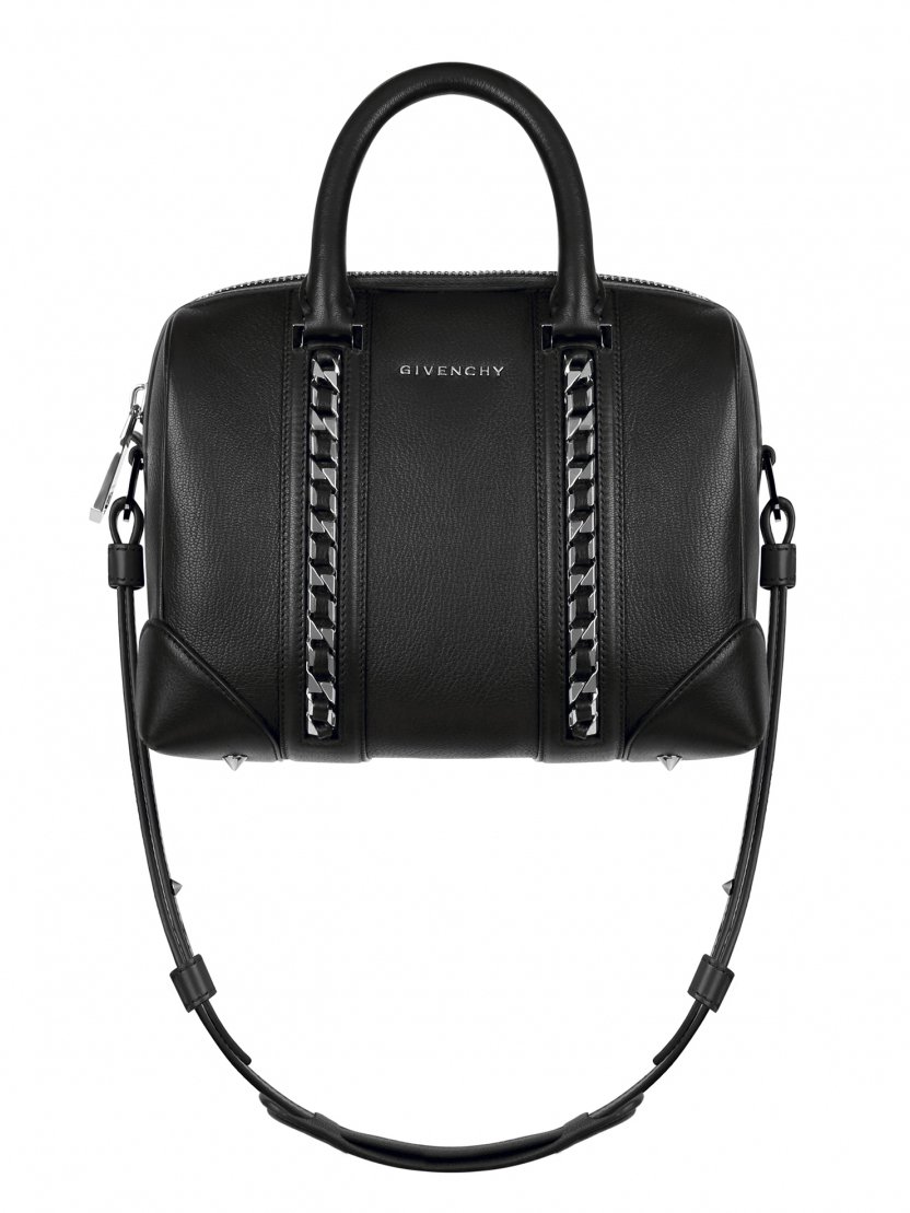 Small Lucrezia bag in black grained leather with chains
