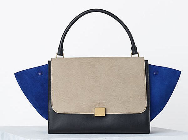 Celine-Trapeze-handbag-in-Multicolour-Textured-Calfskin-Sand
