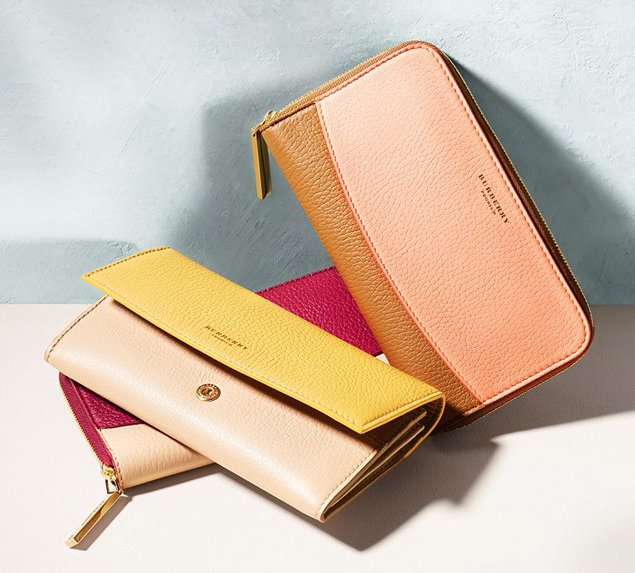 Burberry super-soft wallets in nude, pale crimson and camel hues