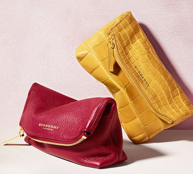 Vibrant Burberry clutch bags crafted from soft textured leather
