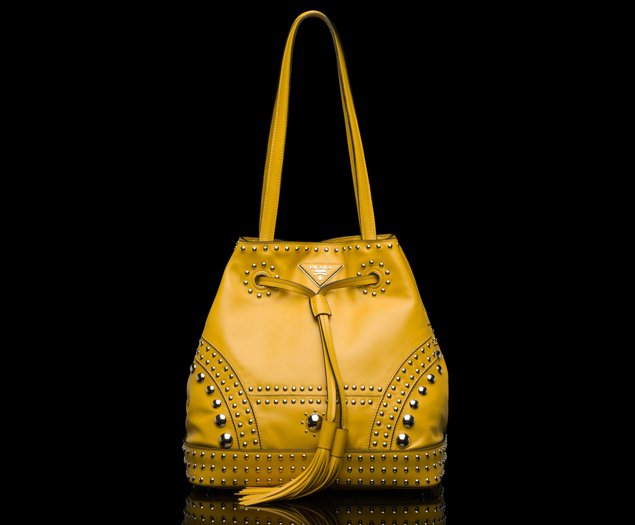 Prada-Studded-Leather-bucket-bag-Yellow