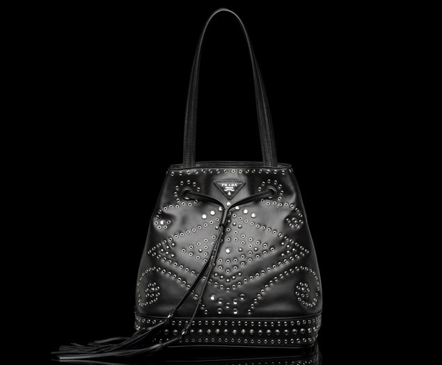 Prada-Studded-Leather-bucket-bag-black