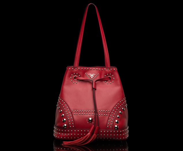 Prada-Studded-Leather-bucket-bag-red