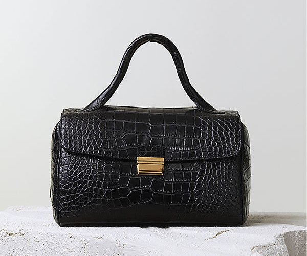 Celine-Top-Handle-Handbag-Black-Crocodile