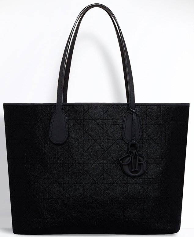 CHRISTIAN DIOR Panarea Quilted Cannage Rosato Canvas Tote Bag Black