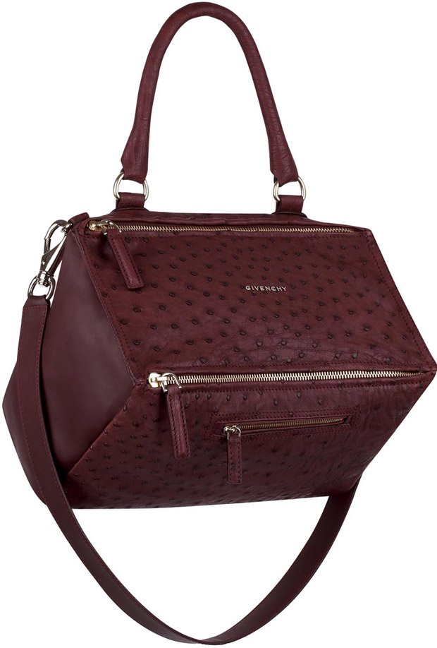Givench-Oxblood-red-ostrich-and-smooth-leather-Pandora-bag
