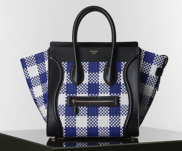 Celine-Blue-and-White-Gingham Mini-luggage-Tote