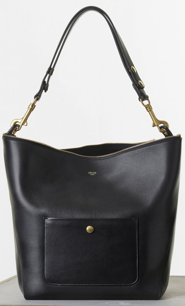 Celine-Medium-Zipped-Hobo-Handbag-in-Black-Natural-Calfskin