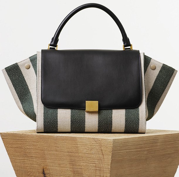 Celine-Small-Trapeze-Bag-in-Textile-with-Natural-and-Green-Stripes