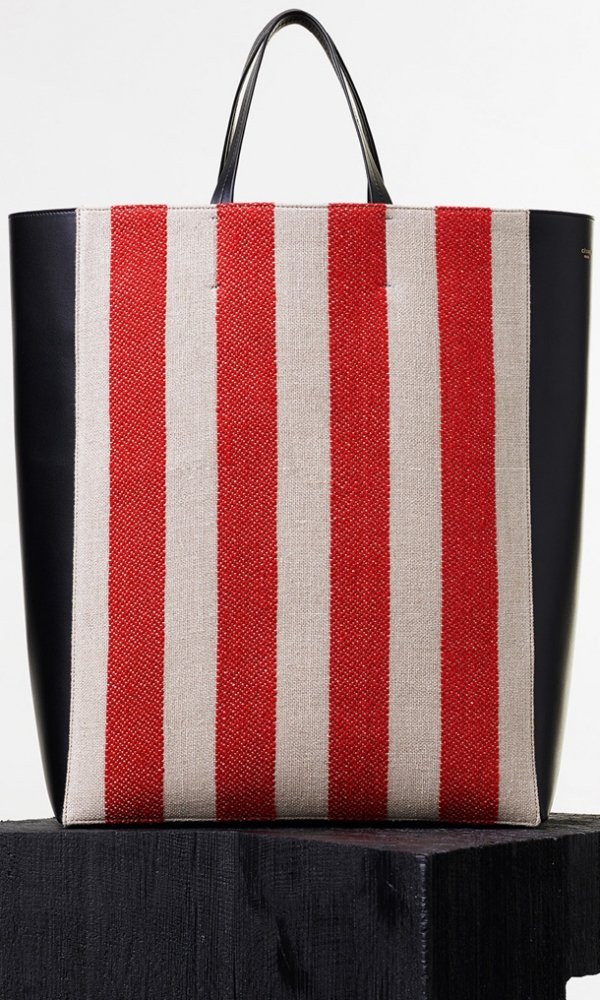 Celine-Vertical-Cabas-in-Textile-with-Natural-and-Red-Stripes