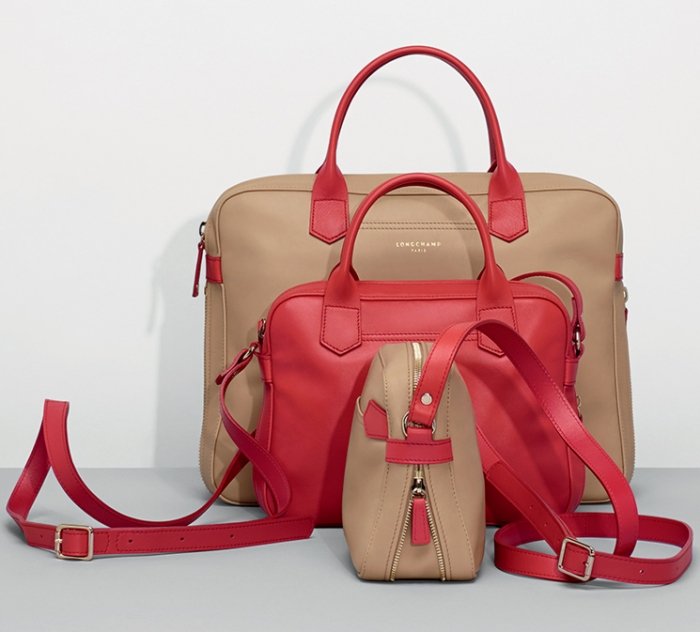 Longchamp Red & Brown Leather Shoulder Bag