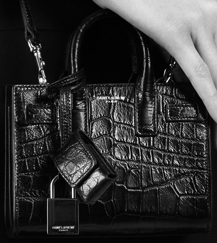 Saint Laurent Classic Sac De Jour Nano In Embossed Crocodile Shiny Leather  in Black