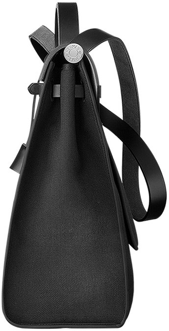 Hermes Herbag Zip Black Canvas Shoulder Bag Used (6674)