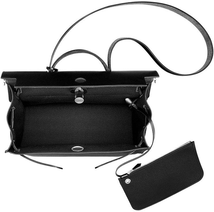 Hermes Herbag Zip Black Canvas Shoulder Bag Used (6674)