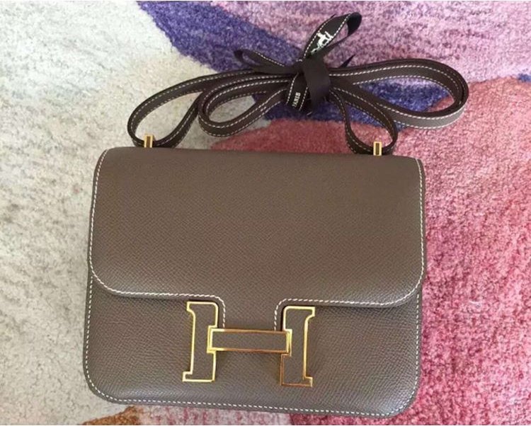 Hermes Small Constance Bag with Leather Logo And Golden Edges