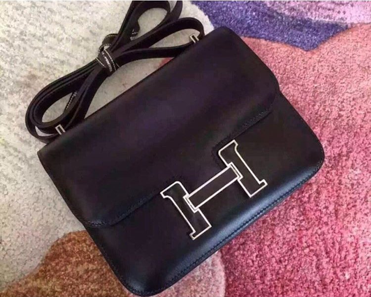 hermes grey leather handbag constance  