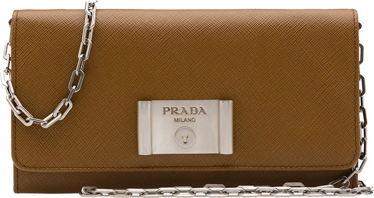 Prada Brown Saffiano Leather Wallet On Chain Prada