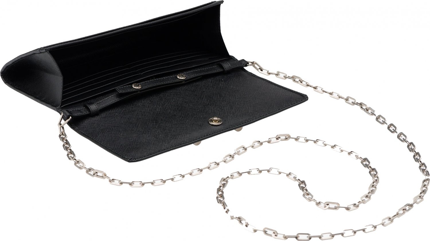Prada Saffiano Metal Leather Full Metal Flap Bar Wallet on Chain