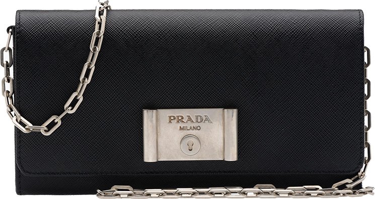 Prada Saffiano Lock Leather Flap Wallet on Chain | Bragmybag  