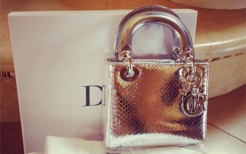 Lady Dior Mini Python Silver Bag thumb