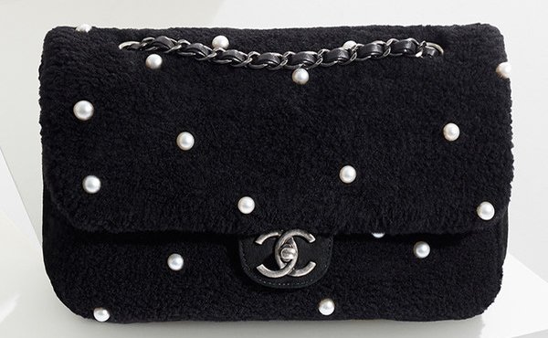 CHANEL Calfskin Quilted Small Crystal Pearls Flap Bag Black 639898