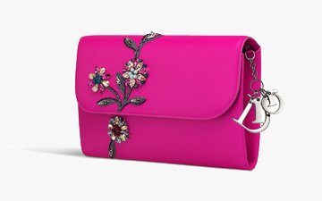 Dior Evening Pouch Embroidered Fuchsia lambskin thumb