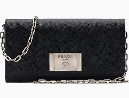 Prada Saffiano Lock leather flap wallet on chain thumb
