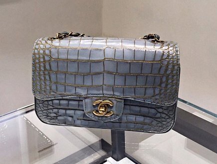 Chanel Croc Flap Bag in Light Blue and Gold | Bragmybag