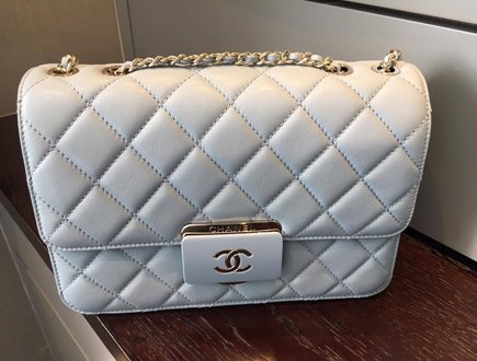 Chanel Quilted CC Plate Flap Bag baby blue thumb