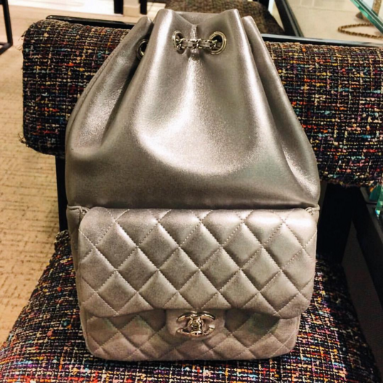 Chanel-Silver-Backpack-In-Seoul