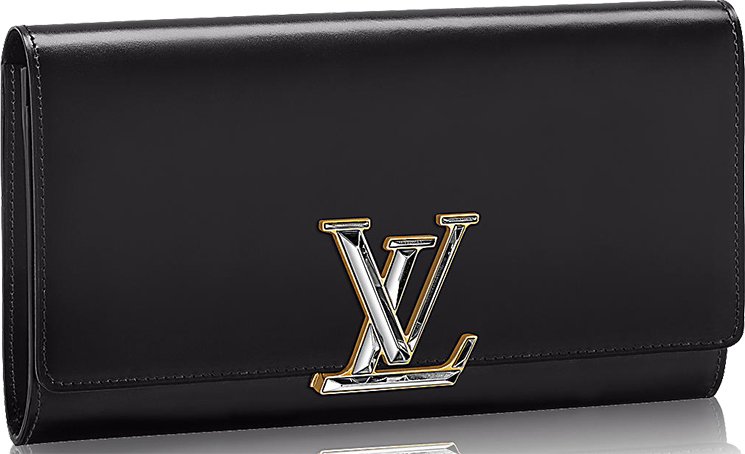 Louis Vuitton Gold-Tone LV Logo Black Vernis Louise Wallet at 1stDibs