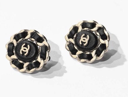 chanel cc leather woven chain earrings thumb