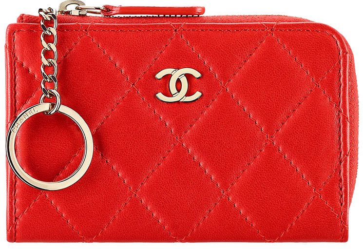 Chanel Red 22k Leather Caviar Card Holder Key Chain Gold Cc Zipper Wallet  Listed By Classymodanyc Tradesy 
