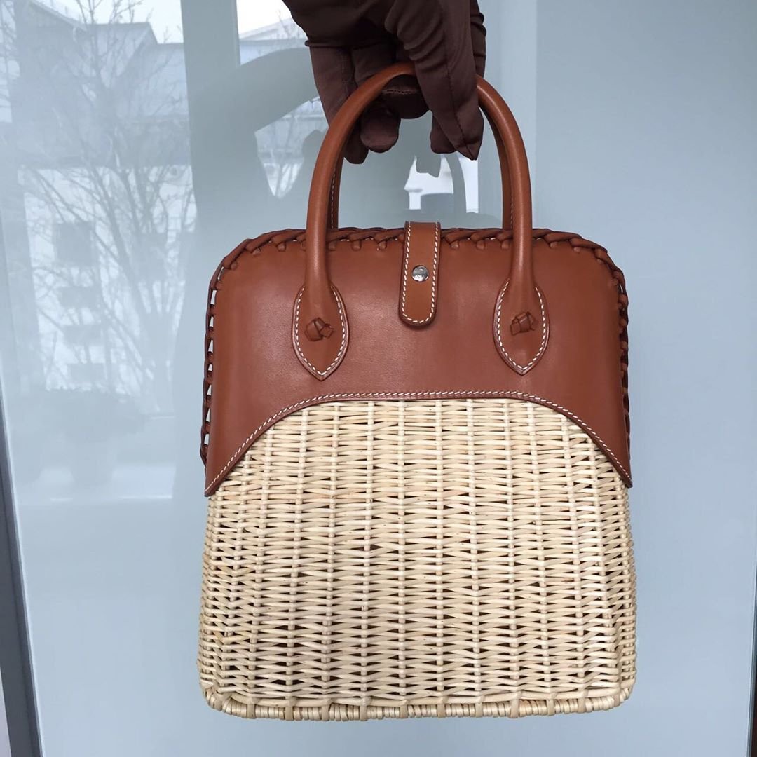 Hermès Bolide 25 Picnic Bag Barenia and Wicker 2017, A For Sale at