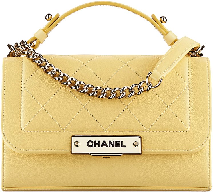CHANEL 2017 Cruise Yellow Grained Leather Label Click Small