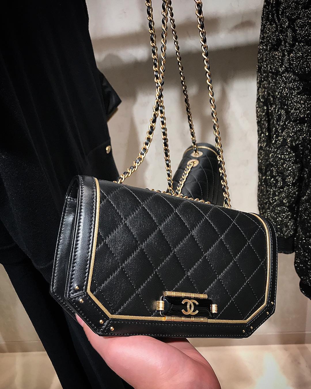 Chanel Twist Chain Enamel CC Flap Bag Quilted Lambskin Large Black 2217693