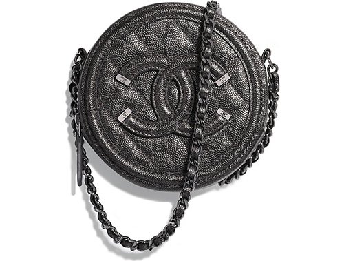 Chanel Metallic Caviar Quilted Round Filigree Crossbody Dark Silver