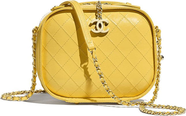 Chanel Vanity Case Bag Quilted Crumpled Calfskin Small Yellow 2297971