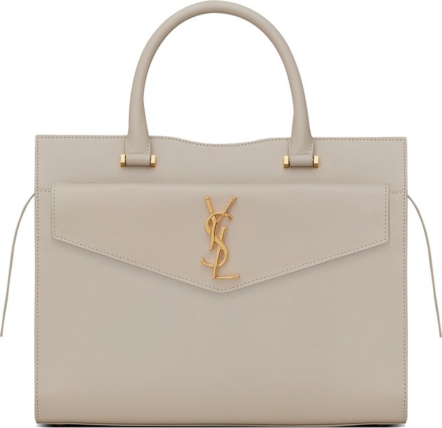 Saint Laurent Pearl White Leather Small Uptown Tote Saint Laurent