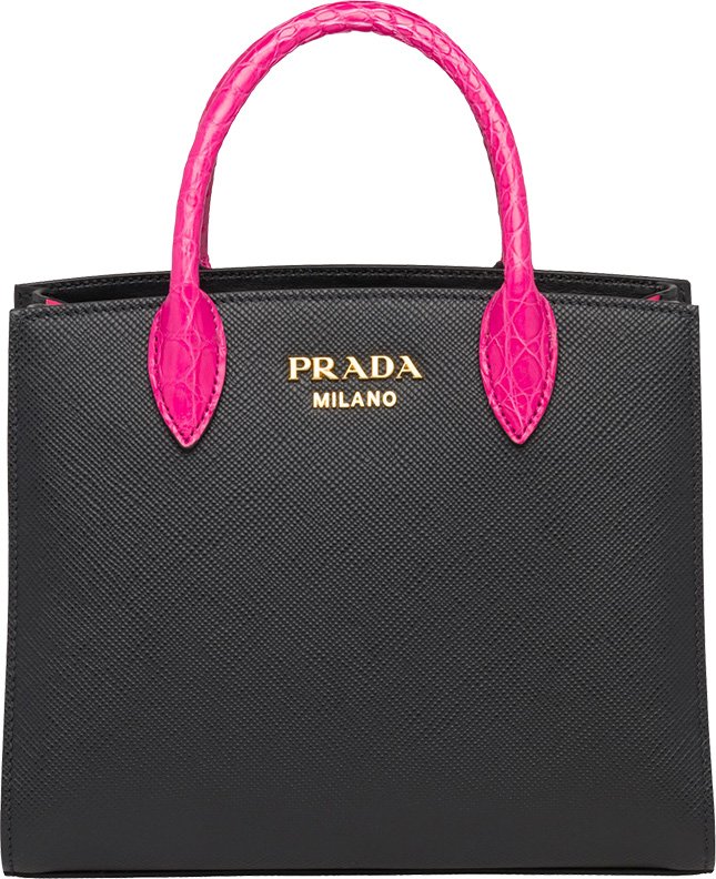 Prada Saffiano Bag With Crocodile Handle