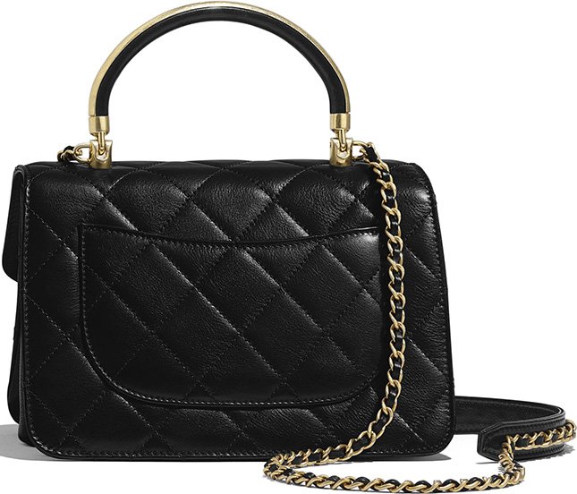 Small classic handbag, Grained calfskin & gold-tone metal, black ...