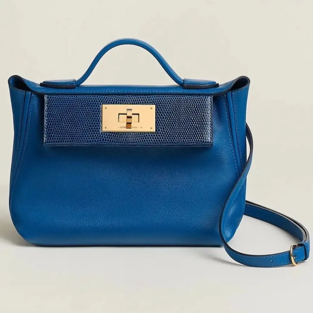 Hermes 24 24 Mini 21 Bag in Evercolor:Swift Gold Gold Rouge, Sellier Mauve Pâle