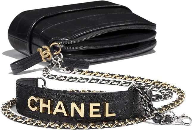 Chanel Croc Embossed Gabrielle Clutch With Logo Strap