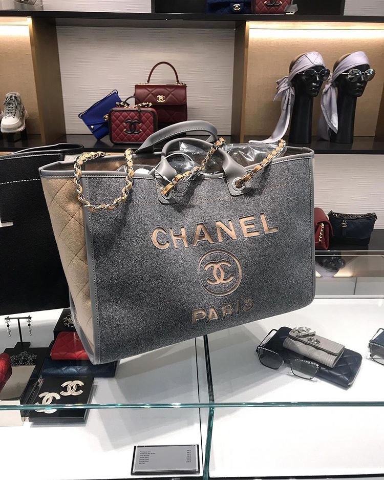 Chanel Bi Color Deauville Bag with Wool Felt and Calfskin