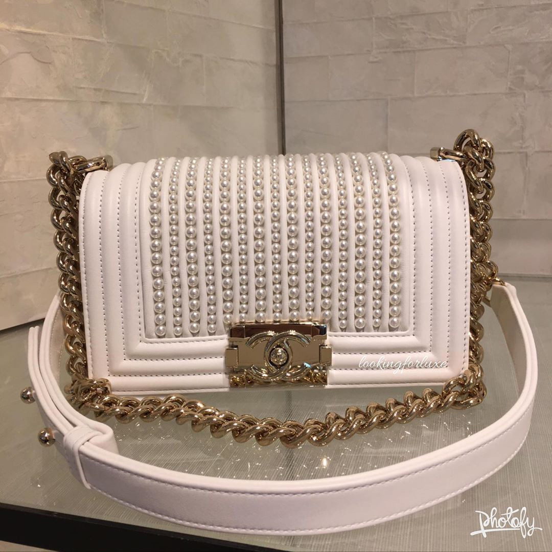 Chanel Boy Vertical Pearl Bag